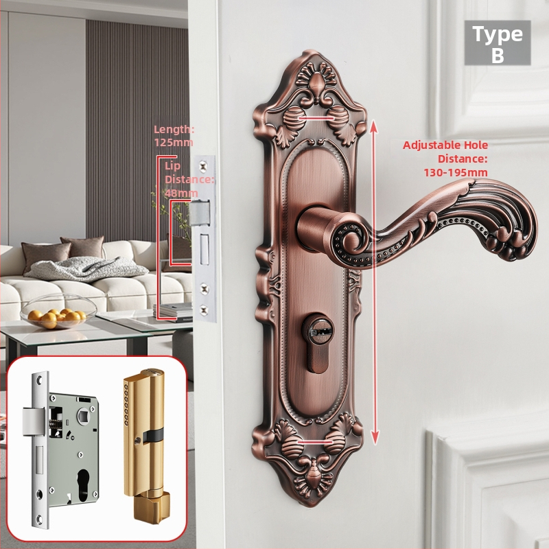 Kľučka na dvere so zámkom pre vnútorné drevené dvere, európsky štýl, zliatina zinku, model T222, moderný minimalistický dizajn