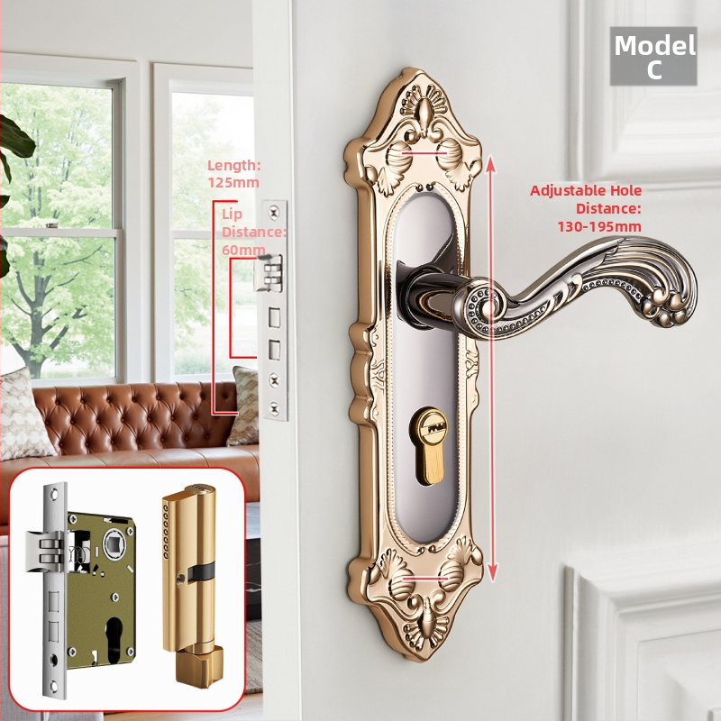 Kľučka na dvere so zámkom pre vnútorné drevené dvere, európsky štýl, zliatina zinku, model T222, moderný minimalistický dizajn