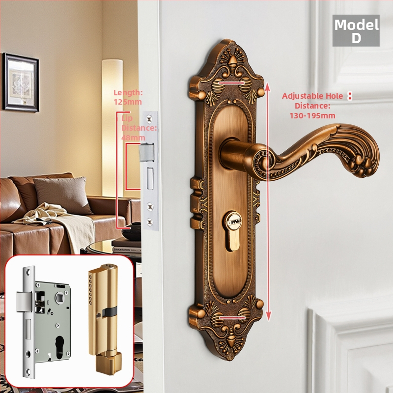 Kľučka na dvere so zámkom pre vnútorné drevené dvere, európsky štýl, zliatina zinku, model T222, moderný minimalistický dizajn