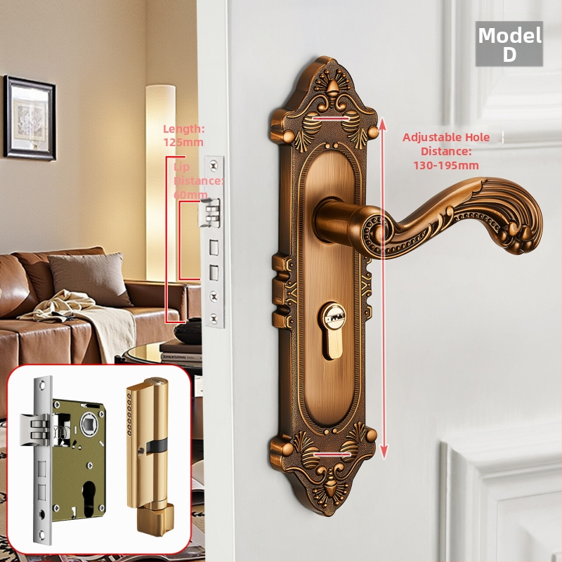 Kľučka na dvere so zámkom pre vnútorné drevené dvere, európsky štýl, zliatina zinku, model T222, moderný minimalistický dizajn