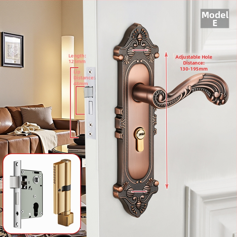 Kľučka na dvere so zámkom pre vnútorné drevené dvere, európsky štýl, zliatina zinku, model T222, moderný minimalistický dizajn