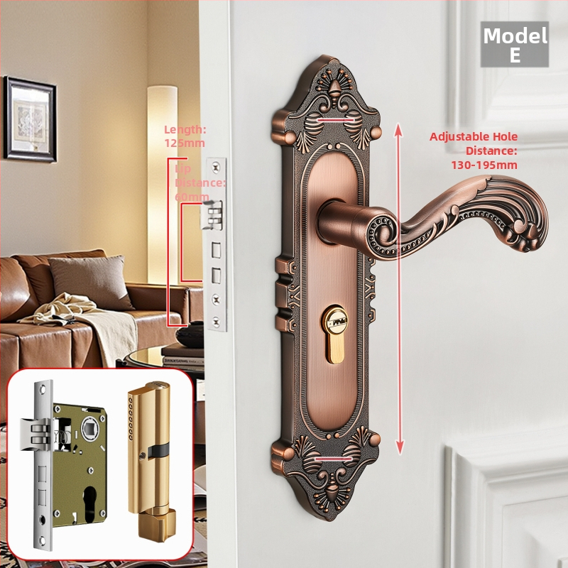 Kľučka na dvere so zámkom pre vnútorné drevené dvere, európsky štýl, zliatina zinku, model T222, moderný minimalistický dizajn