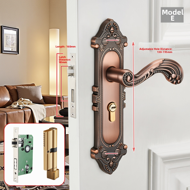 Kľučka na dvere so zámkom pre vnútorné drevené dvere, európsky štýl, zliatina zinku, model T222, moderný minimalistický dizajn