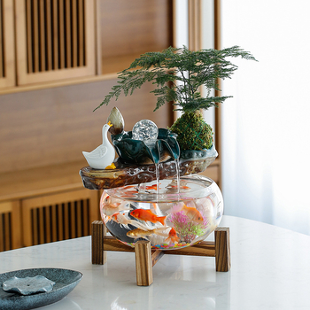 Kerámiából készült vízdekoráció fénygyűrűvel — felület: decal, glazúra; testreszabható feldolgozás: Igen; feldolgozás: decal, injection molding; stílus: Új kínai stílus; mini átlátszó táj akvárium nappalira, dolgozószobába és irodába