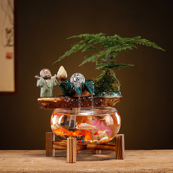 Kerámiából készült vízdekoráció fénygyűrűvel — felület: decal, glazúra; testreszabható feldolgozás: Igen; feldolgozás: decal, injection molding; stílus: Új kínai stílus; mini átlátszó táj akvárium nappalira, dolgozószobába és irodába