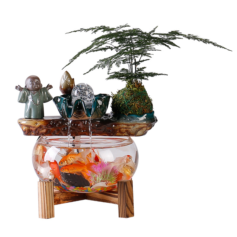 Kerámiából készült vízdekoráció fénygyűrűvel — felület: decal, glazúra; testreszabható feldolgozás: Igen; feldolgozás: decal, injection molding; stílus: Új kínai stílus; mini átlátszó táj akvárium nappalira, dolgozószobába és irodába