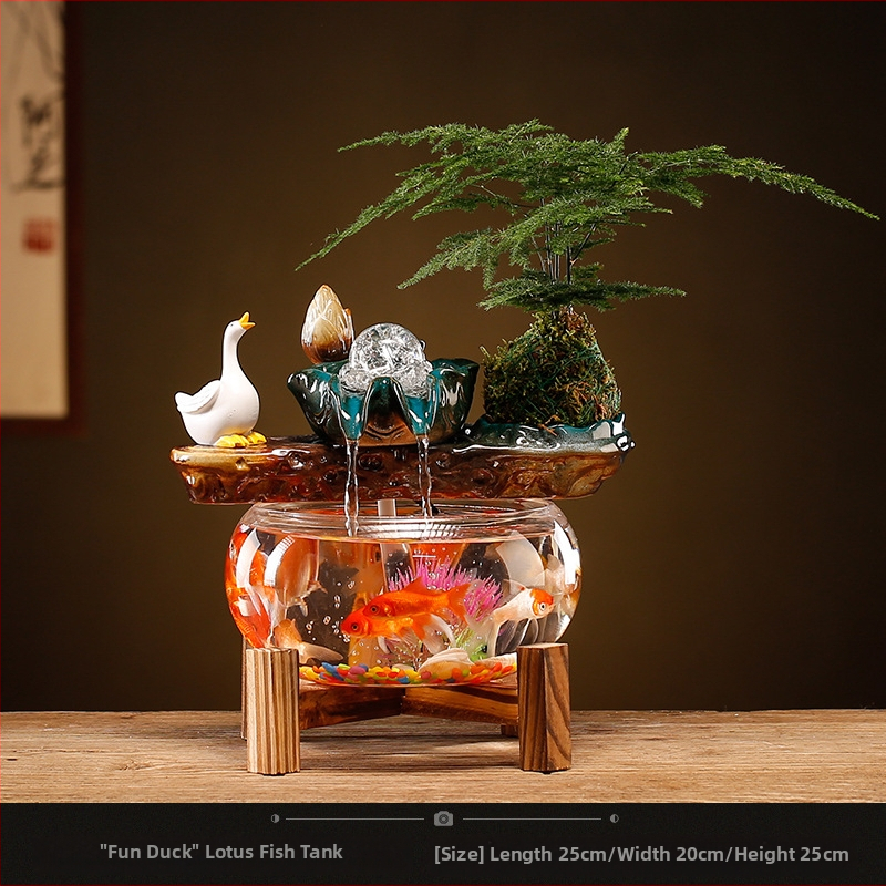 Kerámiából készült vízdekoráció fénygyűrűvel — felület: decal, glazúra; testreszabható feldolgozás: Igen; feldolgozás: decal, injection molding; stílus: Új kínai stílus; mini átlátszó táj akvárium nappalira, dolgozószobába és irodába