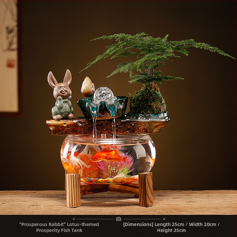 Kerámiából készült vízdekoráció fénygyűrűvel — felület: decal, glazúra; testreszabható feldolgozás: Igen; feldolgozás: decal, injection molding; stílus: Új kínai stílus; mini átlátszó táj akvárium nappalira, dolgozószobába és irodába