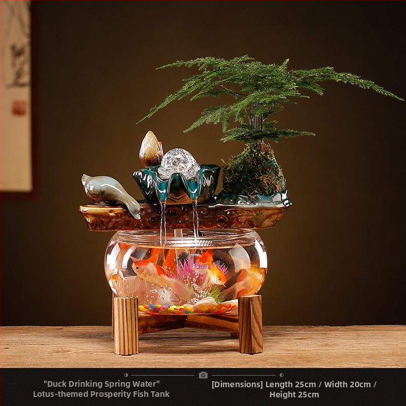 Kerámiából készült vízdekoráció fénygyűrűvel — felület: decal, glazúra; testreszabható feldolgozás: Igen; feldolgozás: decal, injection molding; stílus: Új kínai stílus; mini átlátszó táj akvárium nappalira, dolgozószobába és irodába