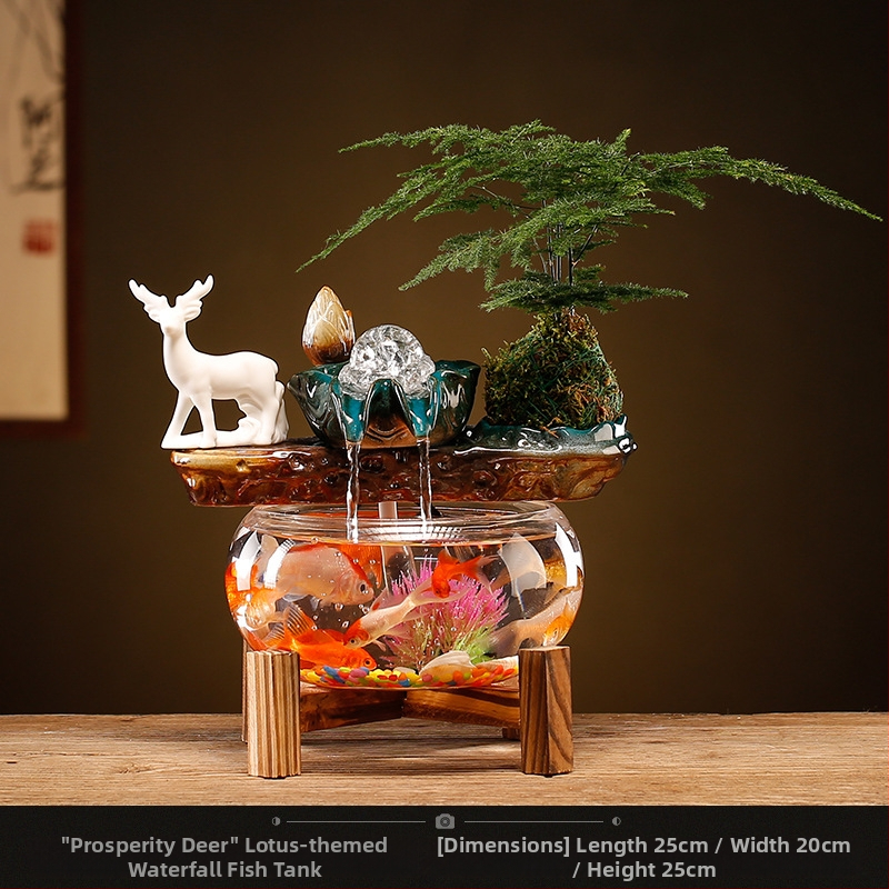 Kerámiából készült vízdekoráció fénygyűrűvel — felület: decal, glazúra; testreszabható feldolgozás: Igen; feldolgozás: decal, injection molding; stílus: Új kínai stílus; mini átlátszó táj akvárium nappalira, dolgozószobába és irodába