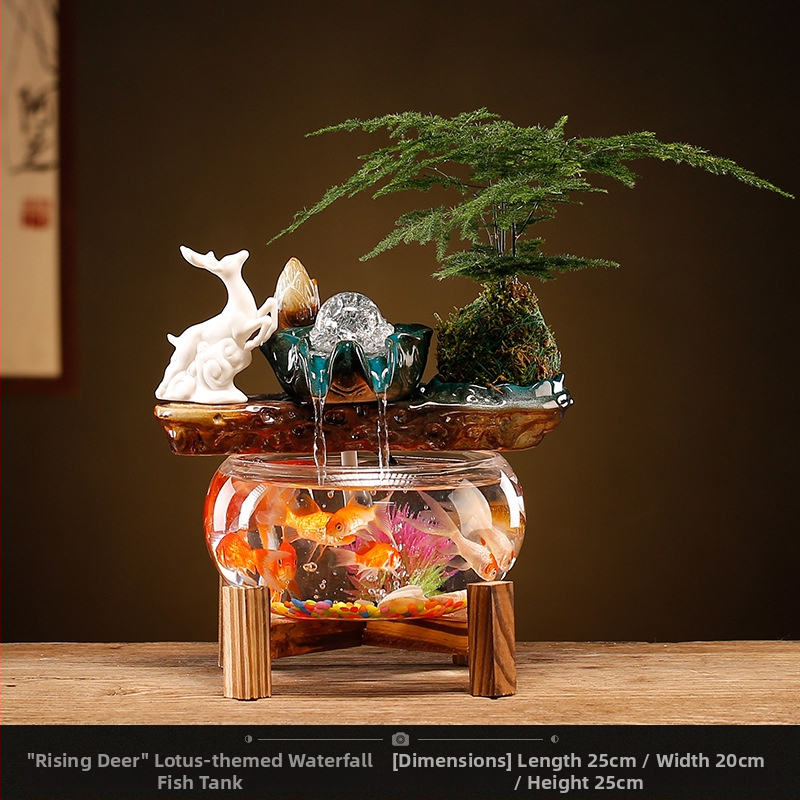 Kerámiából készült vízdekoráció fénygyűrűvel — felület: decal, glazúra; testreszabható feldolgozás: Igen; feldolgozás: decal, injection molding; stílus: Új kínai stílus; mini átlátszó táj akvárium nappalira, dolgozószobába és irodába