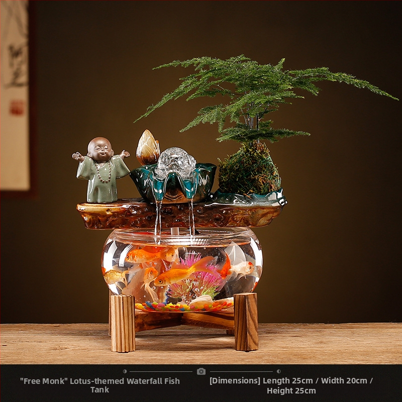 Kerámiából készült vízdekoráció fénygyűrűvel — felület: decal, glazúra; testreszabható feldolgozás: Igen; feldolgozás: decal, injection molding; stílus: Új kínai stílus; mini átlátszó táj akvárium nappalira, dolgozószobába és irodába