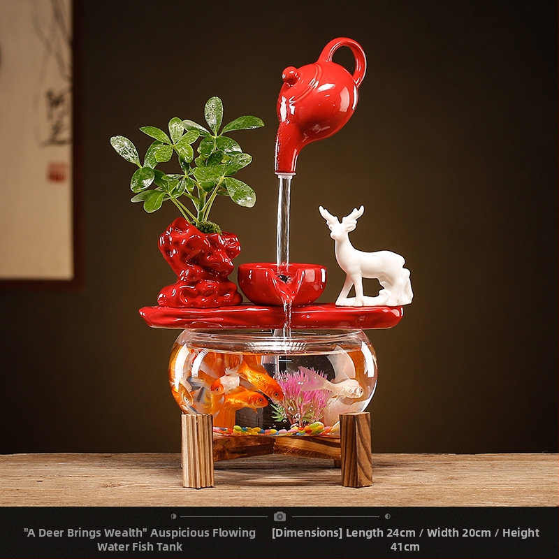 Kerámiából készült vízdekoráció fénygyűrűvel — felület: decal, glazúra; testreszabható feldolgozás: Igen; feldolgozás: decal, injection molding; stílus: Új kínai stílus; mini átlátszó táj akvárium nappalira, dolgozószobába és irodába