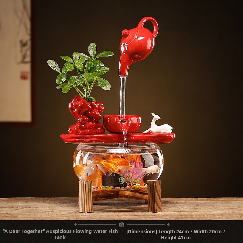 Kerámiából készült vízdekoráció fénygyűrűvel — felület: decal, glazúra; testreszabható feldolgozás: Igen; feldolgozás: decal, injection molding; stílus: Új kínai stílus; mini átlátszó táj akvárium nappalira, dolgozószobába és irodába