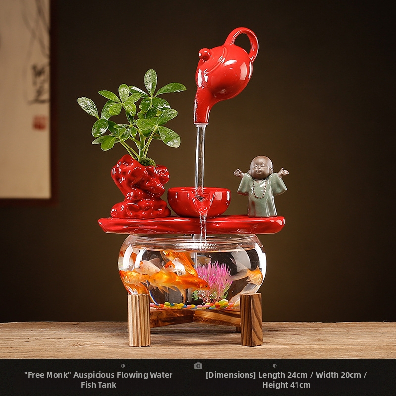 Kerámiából készült vízdekoráció fénygyűrűvel — felület: decal, glazúra; testreszabható feldolgozás: Igen; feldolgozás: decal, injection molding; stílus: Új kínai stílus; mini átlátszó táj akvárium nappalira, dolgozószobába és irodába