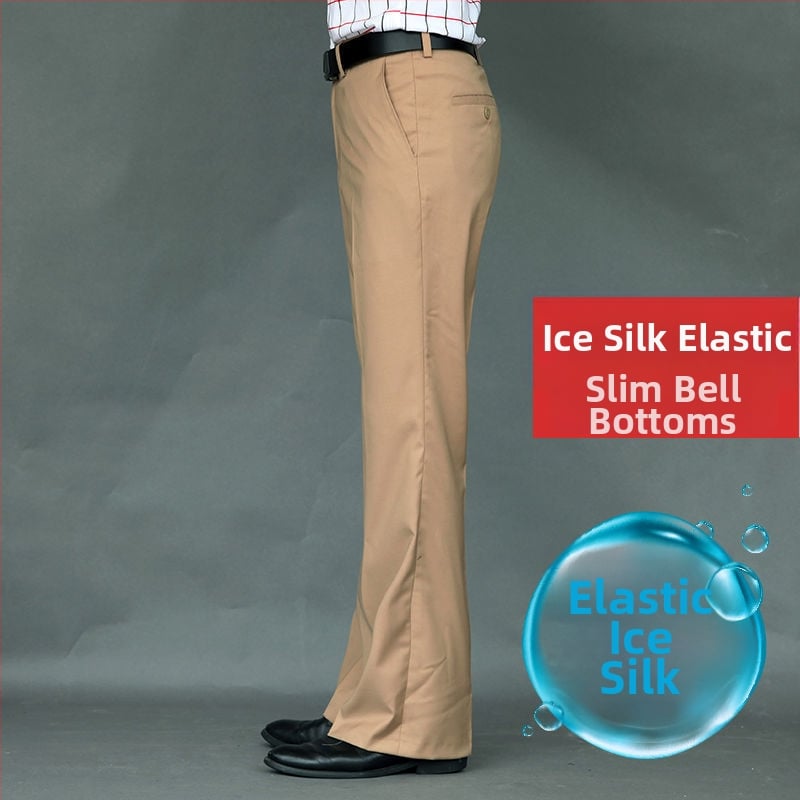 Αντρικά παντελόνια με ίσιο κόψιμο, άνετη φαρδιά γραμμή, υψηλό μέση, μικροελαστικότητα, ύφασμα από μπαμπού και μετάξι