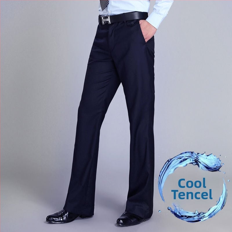 Αντρικά παντελόνια με ίσιο κόψιμο, άνετη φαρδιά γραμμή, υψηλό μέση, μικροελαστικότητα, ύφασμα από μπαμπού και μετάξι