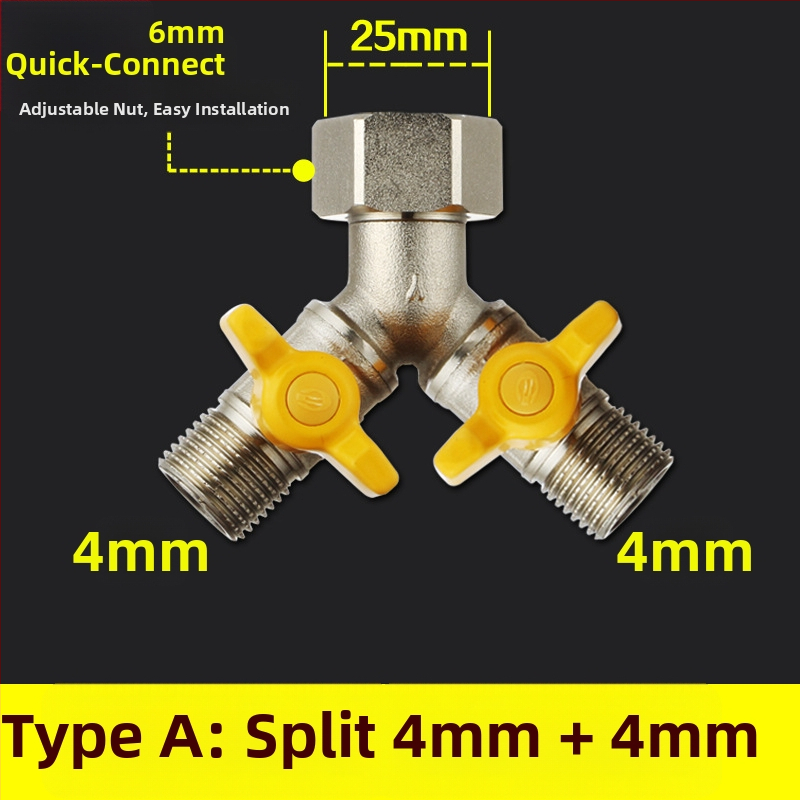 Meďný guľový ventil s uni Tee, závitový, 25 mm hlavný, 20 mm vetva, 100°C