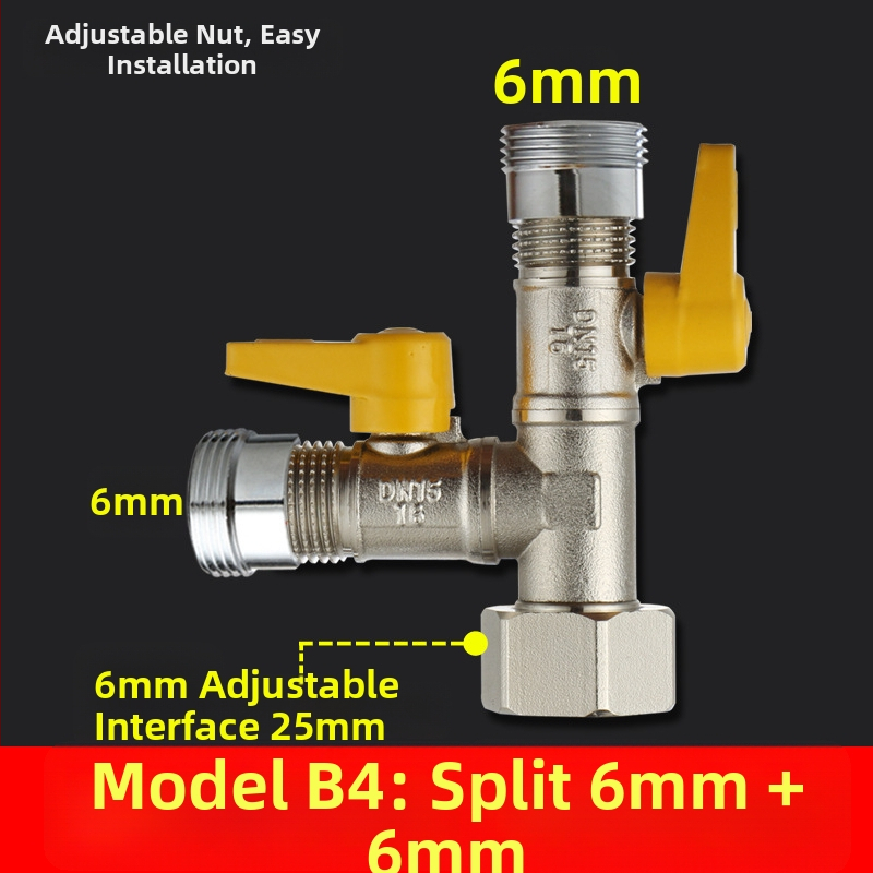 Meďný guľový ventil s uni Tee, závitový, 25 mm hlavný, 20 mm vetva, 100°C