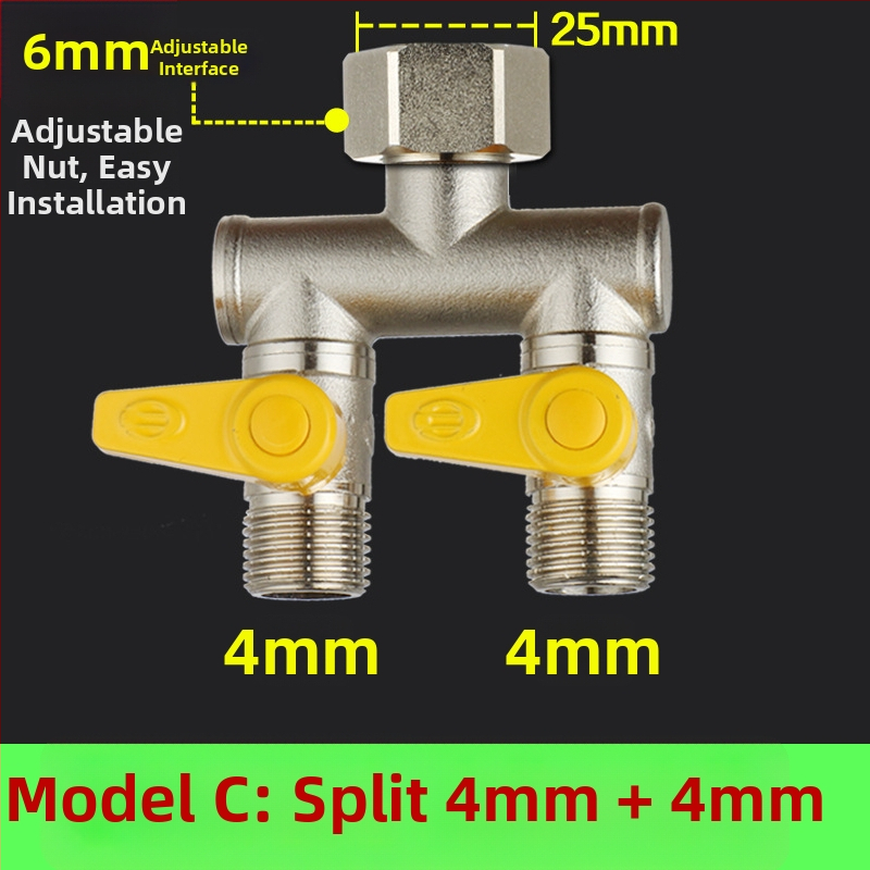 Meďný guľový ventil s uni Tee, závitový, 25 mm hlavný, 20 mm vetva, 100°C