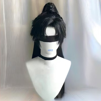 Férfi Hanfu paróka – ősi stílus, hosszú haj, magas konty, teljes fejfedő, hőálló szintetikus szál