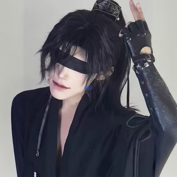 Férfi Hanfu paróka – ősi stílus, hosszú haj, magas konty, teljes fejfedő, hőálló szintetikus szál