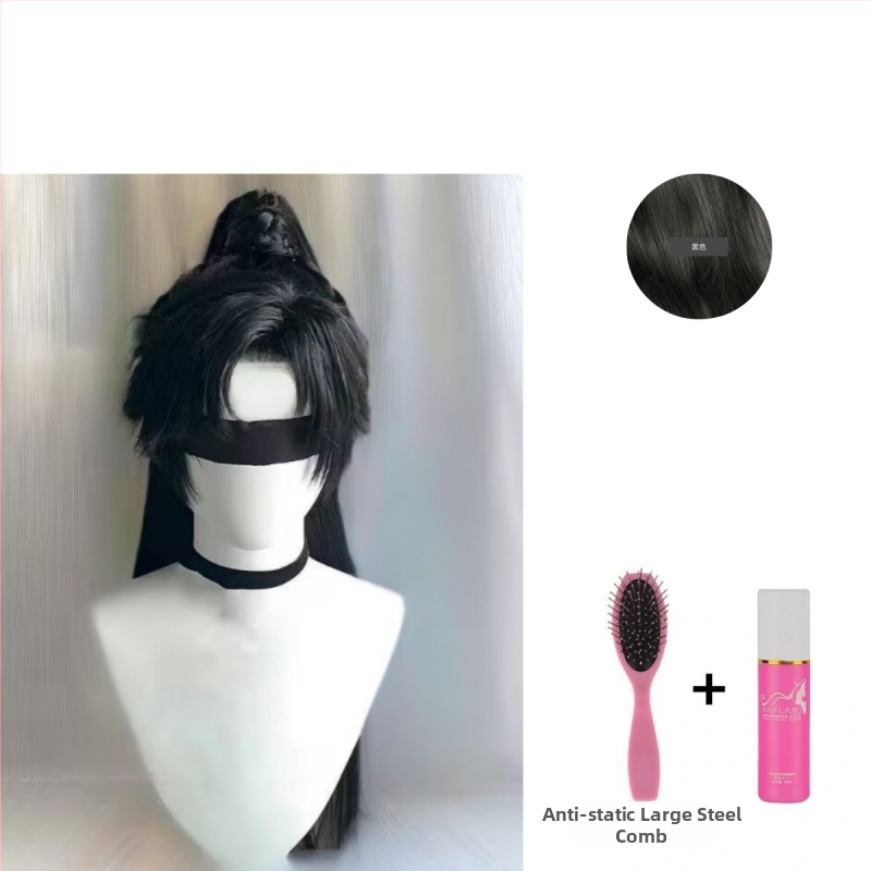 Férfi Hanfu paróka – ősi stílus, hosszú haj, magas konty, teljes fejfedő, hőálló szintetikus szál