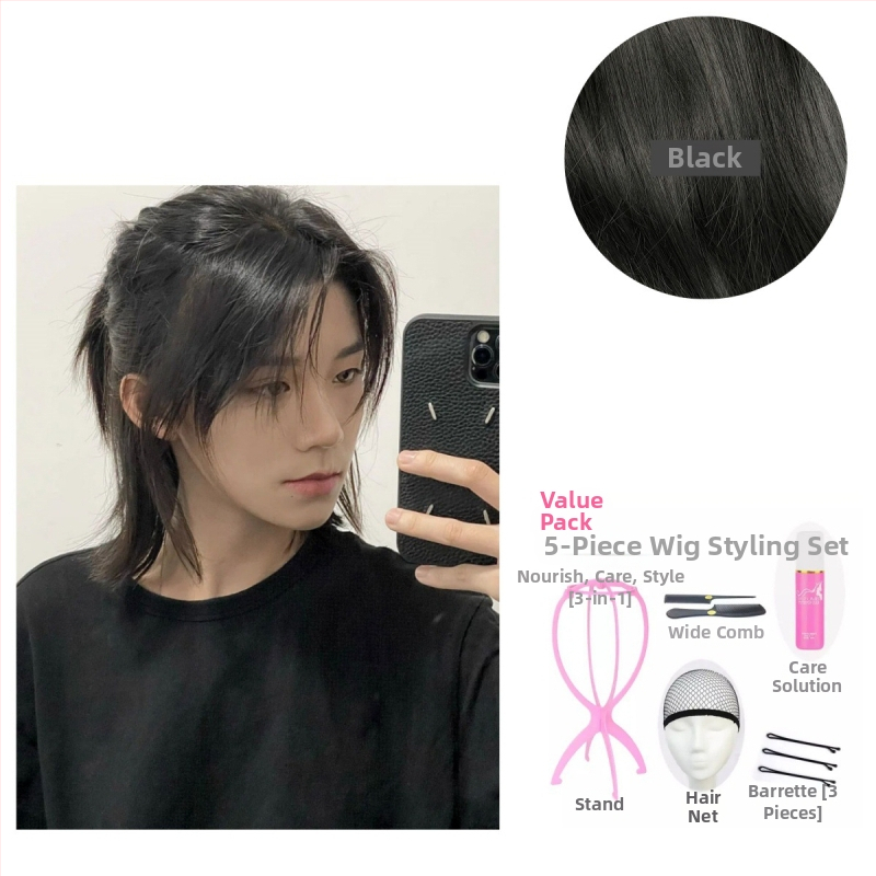 Férfi Hanfu paróka – ősi stílus, hosszú haj, magas konty, teljes fejfedő, hőálló szintetikus szál