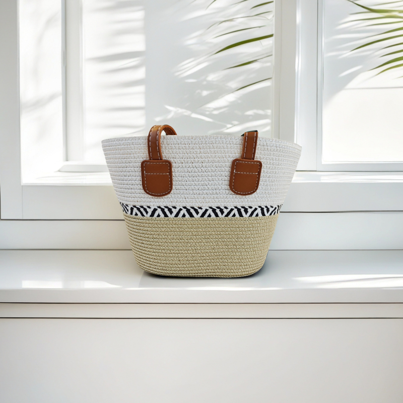 Τσάντα Tote από Straw Paper με φερμουάρ, επένδυση από γρασίδι, διπλοί ιμάντες για αναψυχή ταξίδι – στυλ Mix and Match