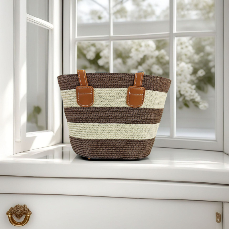 Τσάντα Tote από Straw Paper με φερμουάρ, επένδυση από γρασίδι, διπλοί ιμάντες για αναψυχή ταξίδι – στυλ Mix and Match