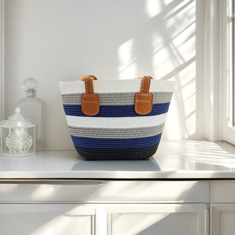 Τσάντα Tote από Straw Paper με φερμουάρ, επένδυση από γρασίδι, διπλοί ιμάντες για αναψυχή ταξίδι – στυλ Mix and Match