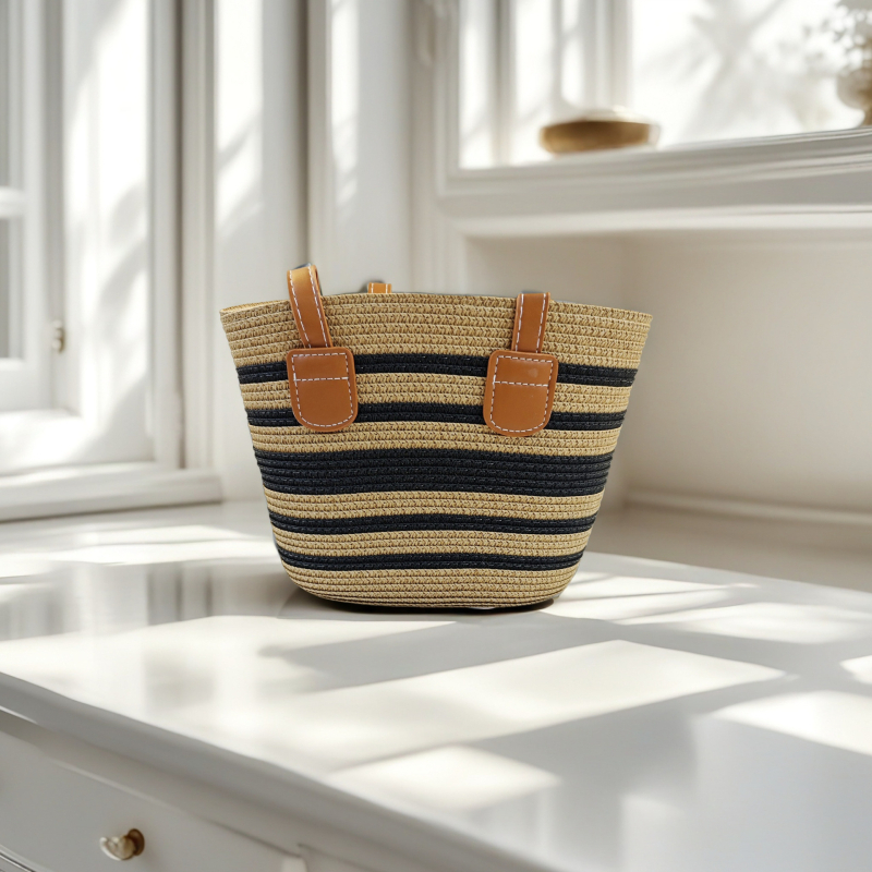 Τσάντα Tote από Straw Paper με φερμουάρ, επένδυση από γρασίδι, διπλοί ιμάντες για αναψυχή ταξίδι – στυλ Mix and Match