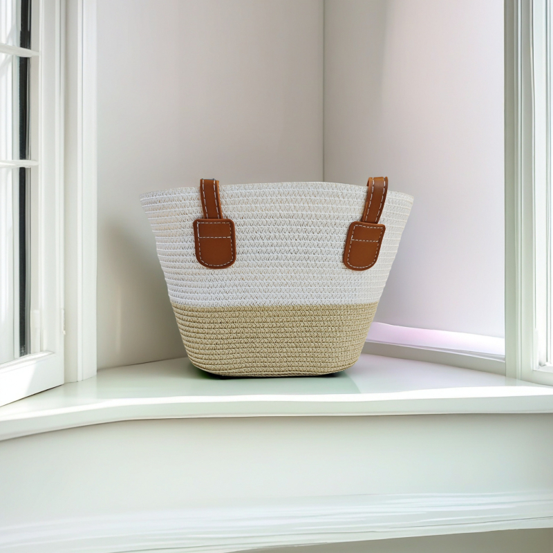 Τσάντα Tote από Straw Paper με φερμουάρ, επένδυση από γρασίδι, διπλοί ιμάντες για αναψυχή ταξίδι – στυλ Mix and Match