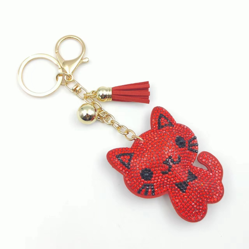 Kovový kľúčenok s karikatúrnym mačiatkom s diamantovou vsadkou, strapcový prívesok na tašku, korejský štýl, individuálne balené