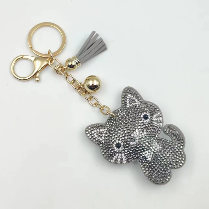 Kovový kľúčenok s karikatúrnym mačiatkom s diamantovou vsadkou, strapcový prívesok na tašku, korejský štýl, individuálne balené