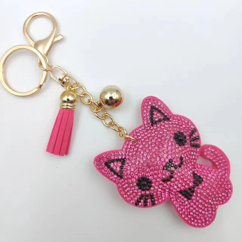 Kovový kľúčenok s karikatúrnym mačiatkom s diamantovou vsadkou, strapcový prívesok na tašku, korejský štýl, individuálne balené