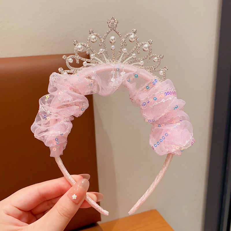 Дантелена детска диадема с кралска корона — ръчно изработена, принцески стил, аксесоар за коса