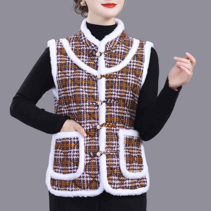 Vesta cu imprimeu floral mare, stil etnic, căptușită cu fleece, din lână de oaie, pentru femei adulte, cald toamnă-iarnă