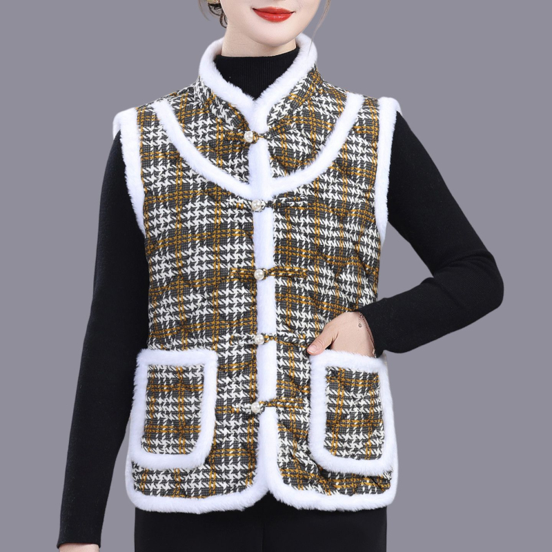 Vesta cu imprimeu floral mare, stil etnic, căptușită cu fleece, din lână de oaie, pentru femei adulte, cald toamnă-iarnă