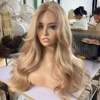 Perucă cu dantelă frontală în formă de U, volum în creștet, bucle mari și pufoase, complet lucrată manual, păr lung buclat cu breton oblic