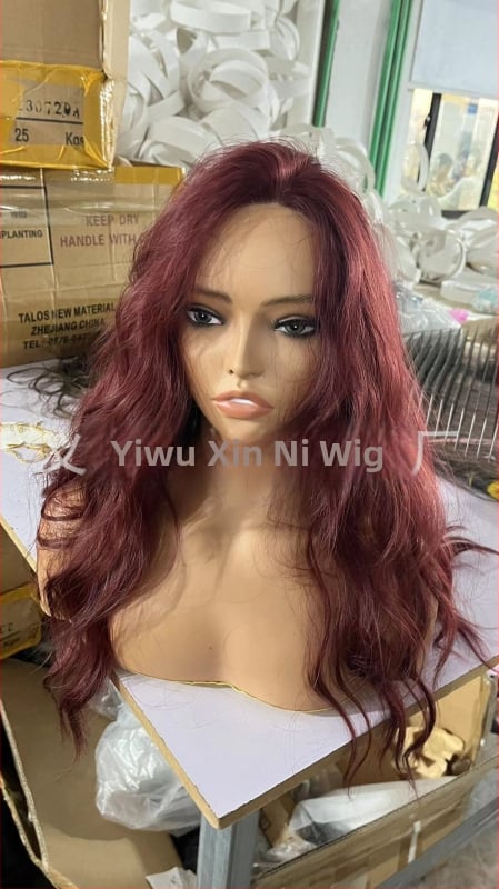 Perucă cu dantelă frontală în formă de U, volum în creștet, bucle mari și pufoase, complet lucrată manual, păr lung buclat cu breton oblic