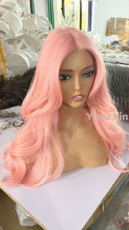 Perucă cu dantelă frontală în formă de U, volum în creștet, bucle mari și pufoase, complet lucrată manual, păr lung buclat cu breton oblic