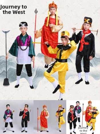 Sada kostýmov pre rolu: Tang Seng, Sun Wukong, Zhu Bajie, Sha Seng; polyester; vhodné pre rolové hranie v animáciách; pre deti do 17 rokov
