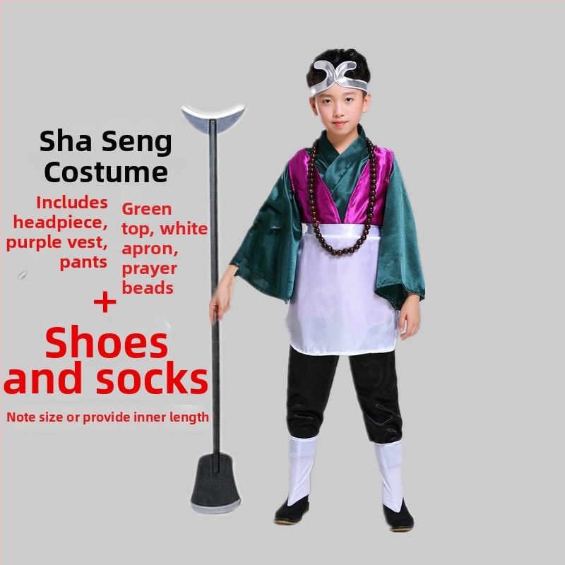 Sada kostýmov pre rolu: Tang Seng, Sun Wukong, Zhu Bajie, Sha Seng; polyester; vhodné pre rolové hranie v animáciách; pre deti do 17 rokov