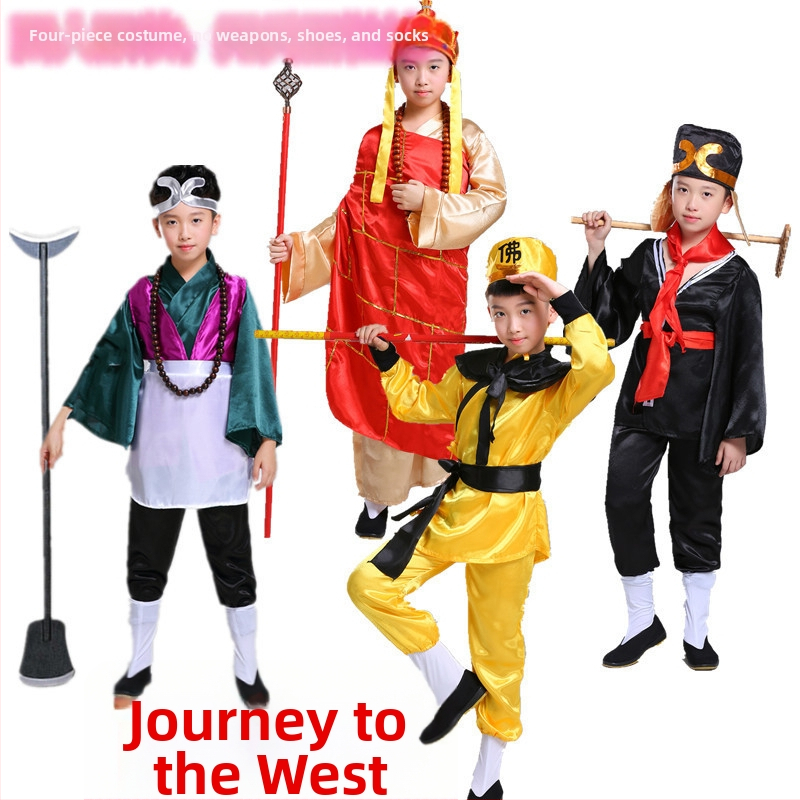 Sada kostýmov pre rolu: Tang Seng, Sun Wukong, Zhu Bajie, Sha Seng; polyester; vhodné pre rolové hranie v animáciách; pre deti do 17 rokov