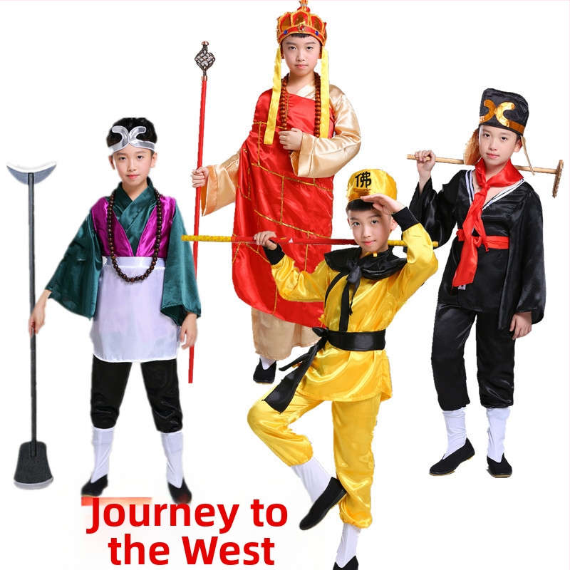 Sada kostýmov pre rolu: Tang Seng, Sun Wukong, Zhu Bajie, Sha Seng; polyester; vhodné pre rolové hranie v animáciách; pre deti do 17 rokov