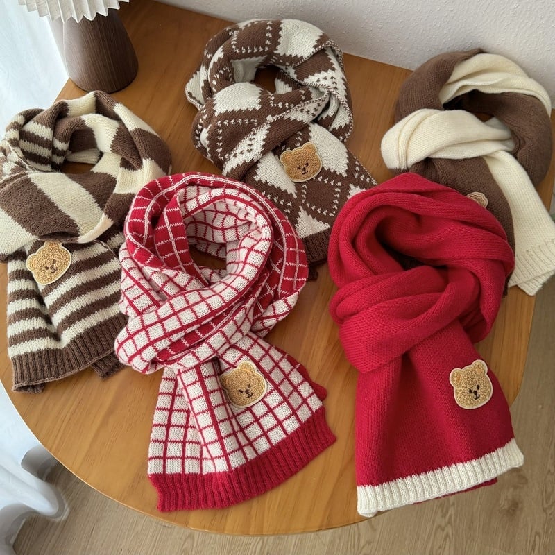 Χειμερινός πλεκτός σάλι για παιδιά - Κορεατικό καρώ σχέδιο, παιδικό σάλι (Warp knitting · Jacquard · Acrylic fiber >96% · Winter)