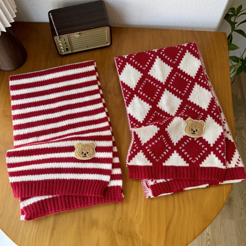 Χειμερινός πλεκτός σάλι για παιδιά - Κορεατικό καρώ σχέδιο, παιδικό σάλι (Warp knitting · Jacquard · Acrylic fiber >96% · Winter)