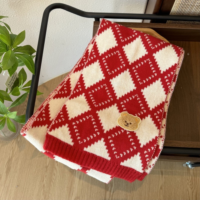 Χειμερινός πλεκτός σάλι για παιδιά - Κορεατικό καρώ σχέδιο, παιδικό σάλι (Warp knitting · Jacquard · Acrylic fiber >96% · Winter)