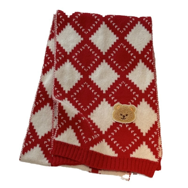 Χειμερινός πλεκτός σάλι για παιδιά - Κορεατικό καρώ σχέδιο, παιδικό σάλι (Warp knitting · Jacquard · Acrylic fiber >96% · Winter)